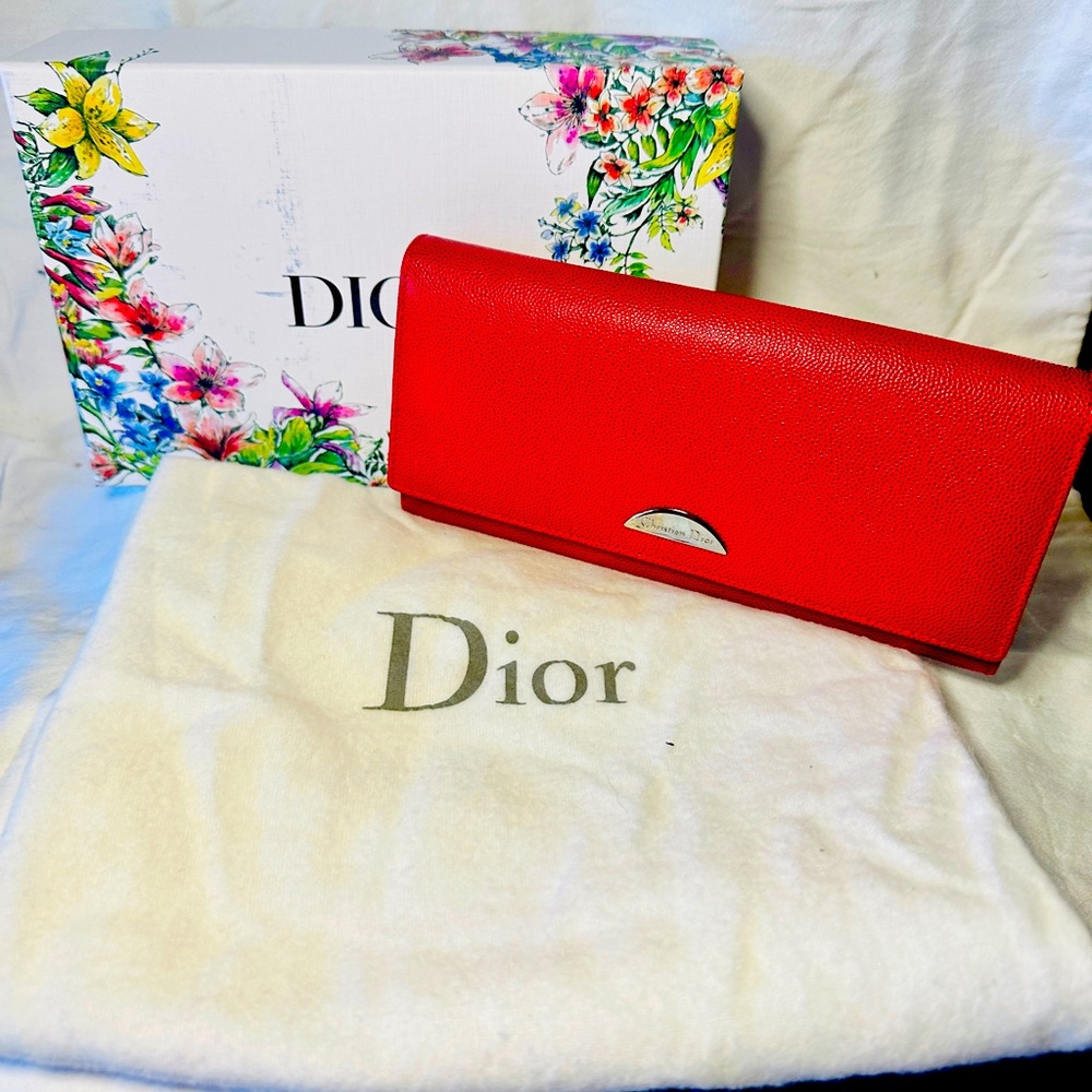 Christian Dior Red Leather Women's Wallet
